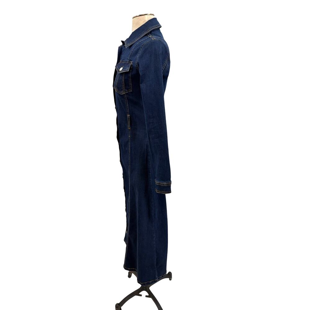 Karen Millen Dark Wash Denim Midi Shirt Dress Button Front Long Sleeve US 2 - Picture 5 of 11